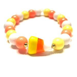 Handmade Orange Yellow & White Candy Corn Stretch Bracelet Women Fall Halloween